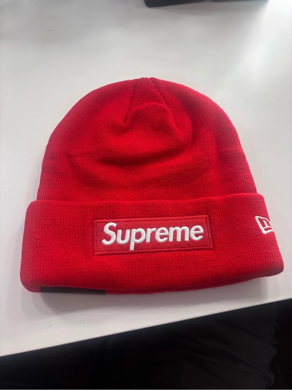 Supreme Red Beanie with White Logo